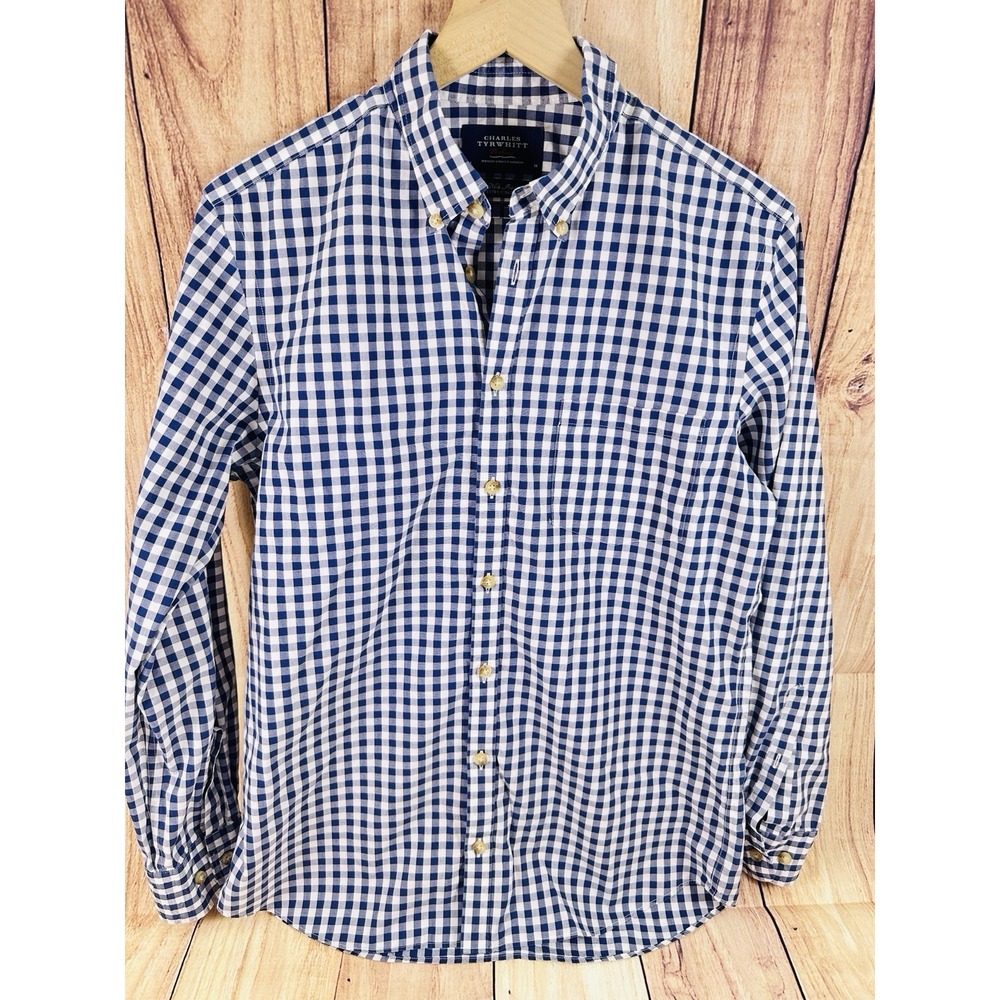 Charles Tyrwhitt Mens Shirt BLUE Checked Button Down Long Sleeve MED‎ Extra Slim